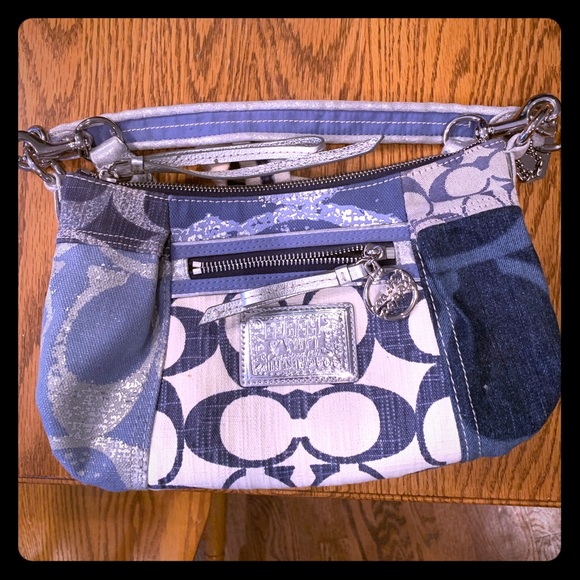 Coach | Bags | Coach Poppy M7316733 Denimsilver Patchwork | Poshmark